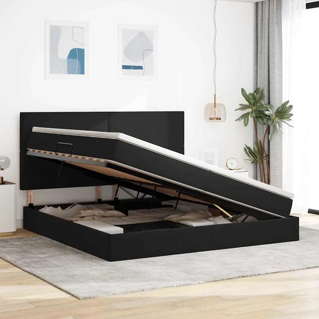 vidaXL Κρεβάτι με αποθηκευτικό χώρο και LED Μαύρο 200 x 200 cm Βελούδο