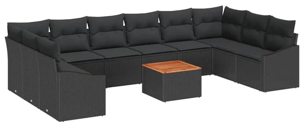 vidaXL Σετ Καναπέ Κήπου με μαξιλάρι 11 pcs Μαύρο Πολυ ράταν