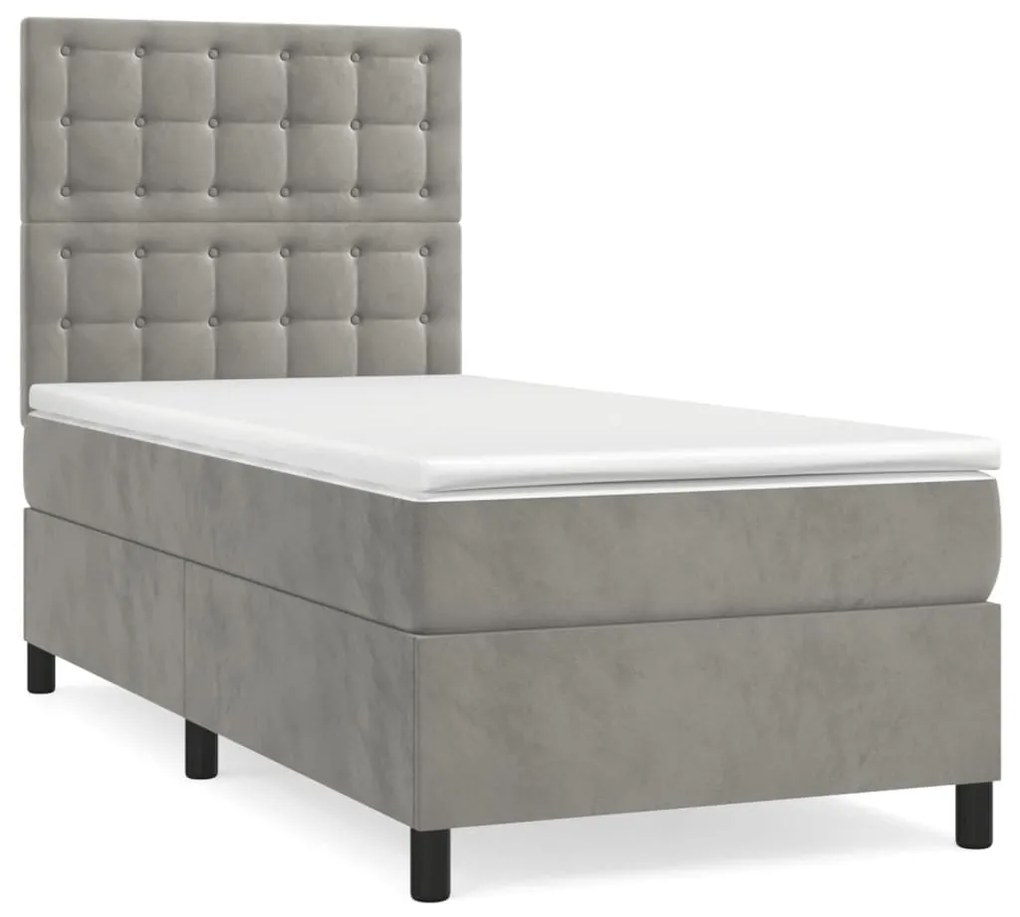 Κρεβάτι Boxspring με Στρώμα Ανοιχτό Γκρι 80x200 εκ. Βελούδινο - Γκρι