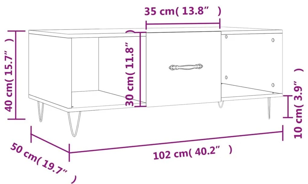 Τραπεζάκι Σαλονιού Λευκό 102x50x40 εκ. από Επεξεργασμένο Ξύλο - Λευκό