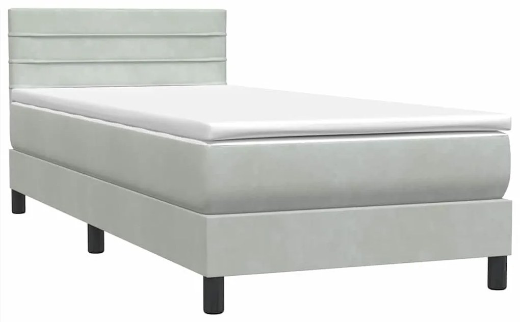 vidaXL Κρεβάτι Boxspring με Στρώμα Ανοιχτό Γκρι 80x210 εκ. Βελούδινο