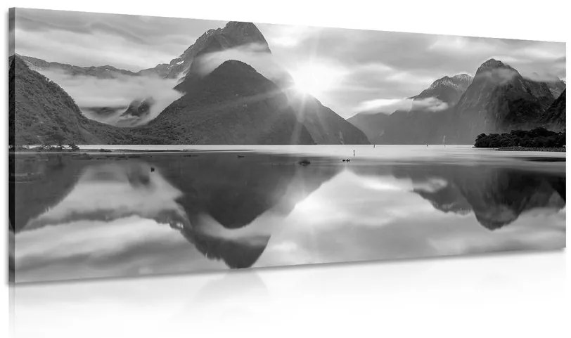 Εικόνα Milford Sound κατά την ανατολή του ηλίου σε ασπρόμαυρο - 100x50