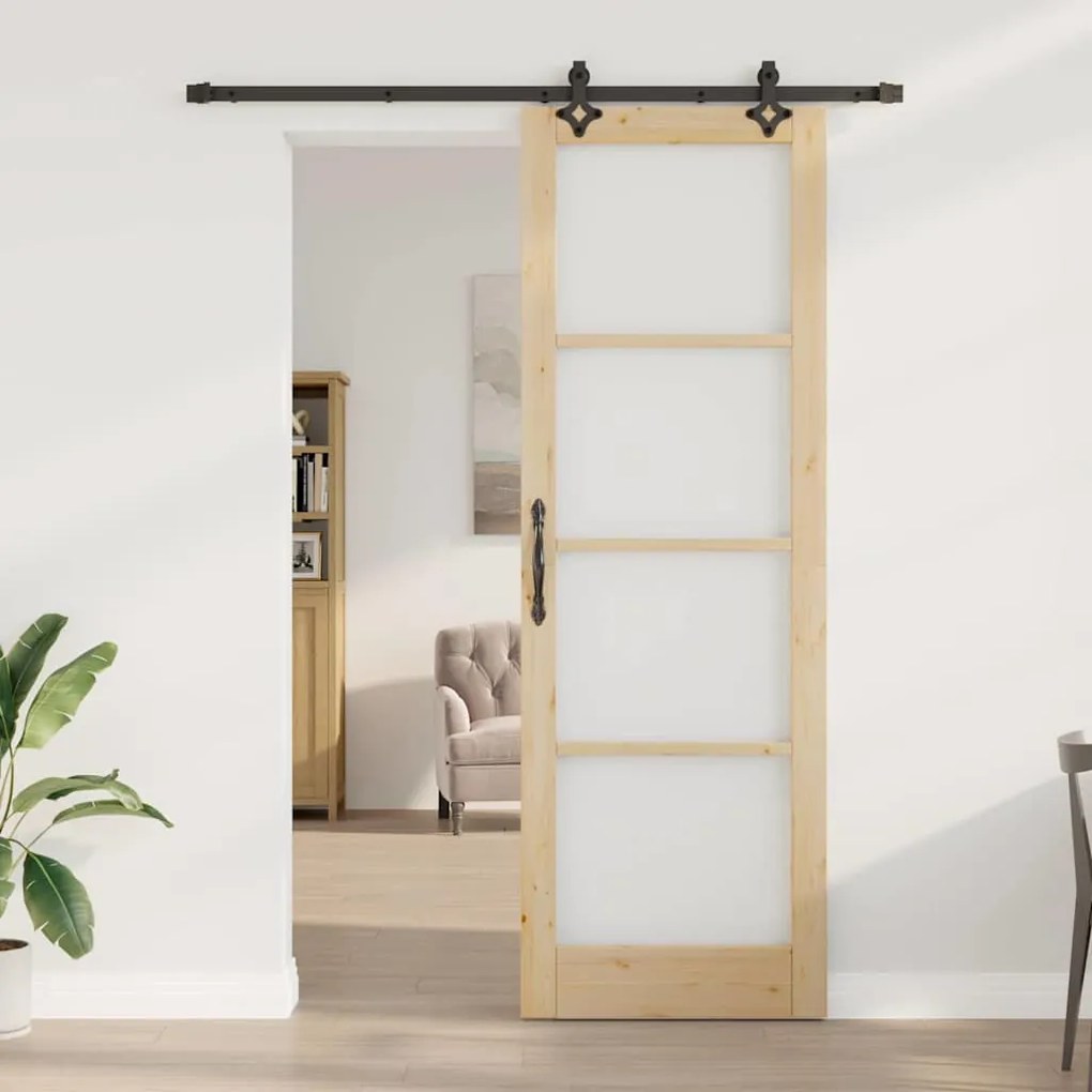 vidaXL Συρόμενη Πόρτα Χειροκίνητος Καφέ 78 x 232 cm Ξύλο και μέταλλο