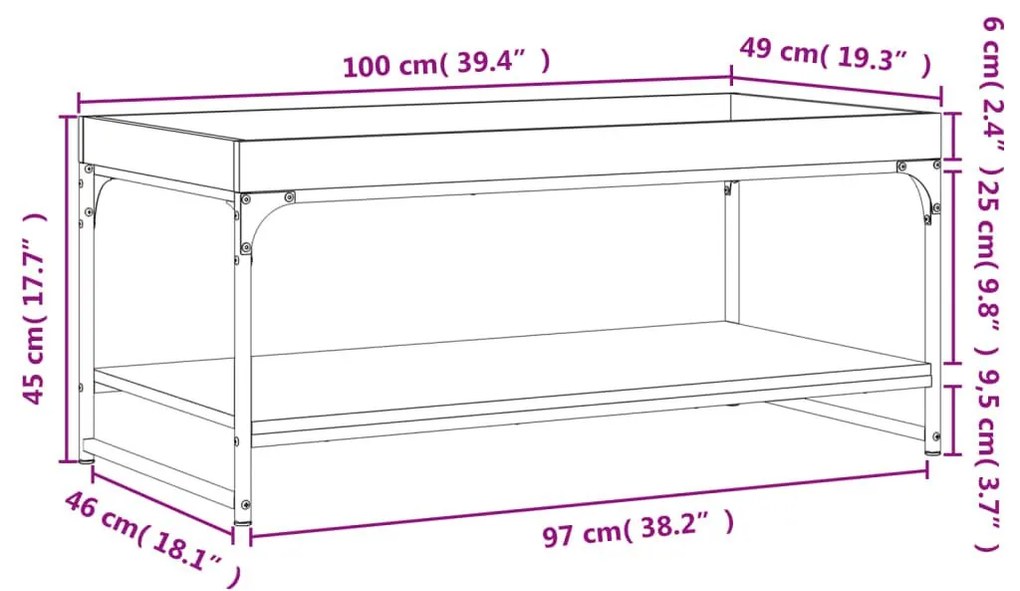 Τραπεζάκι Σαλονιού Sonoma Δρυς 100x49x45 εκ. Επεξεργασμένο Ξύλο - Καφέ