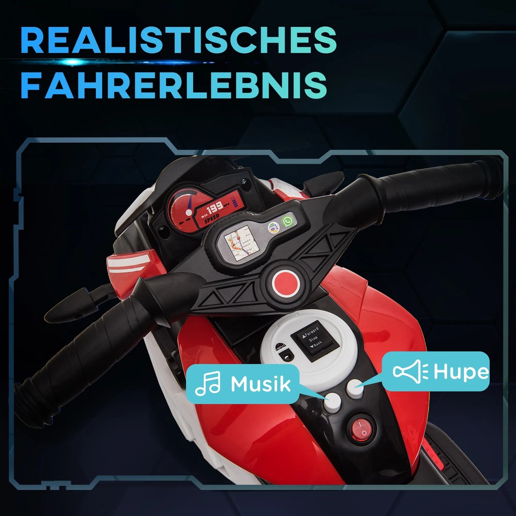 HOMCOM Ηλεκτρικό παιδικό μοτοσικλέτα, Φώτα &amp; Ήχοι, 3 km/h, επαναφορτιζόμενο, Πλαστικό &amp; Μέταλλο, Μαύρο/Κόκκινο