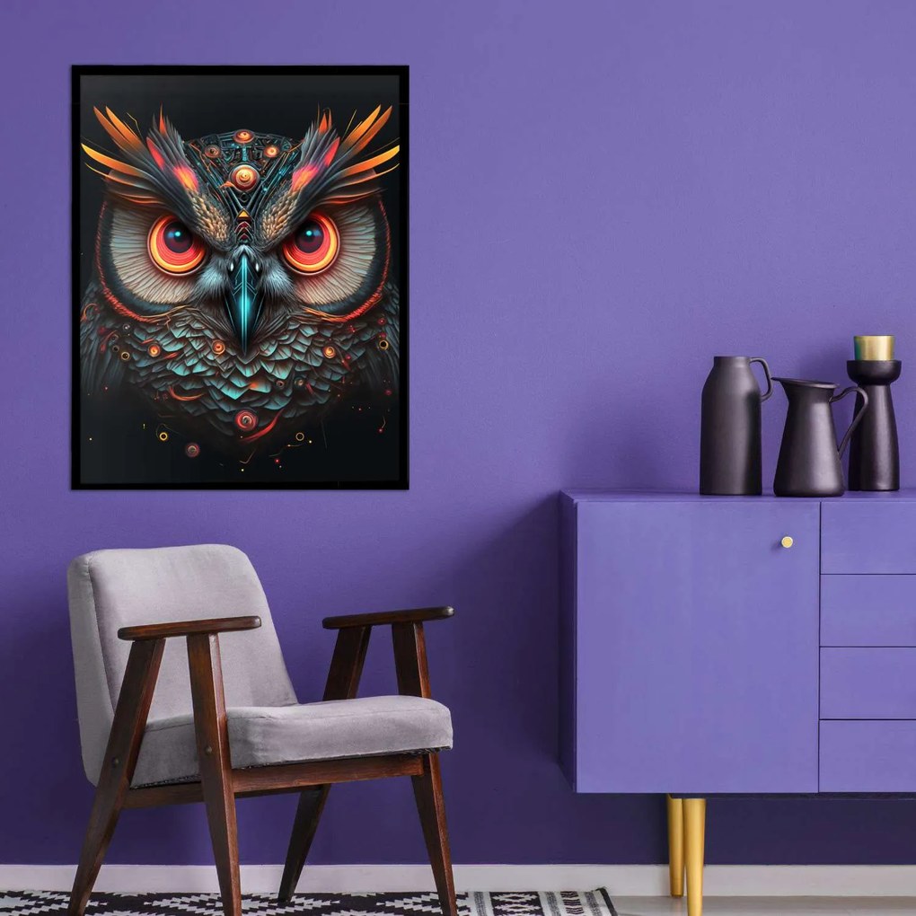 Πίνακας σε Plexiglass με Θέμα &#8220;Owl&#8221; σε μαύρη ξύλινη Κορνίζα - 80cmx50cm