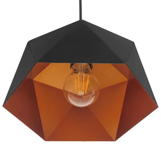 GloboStar HEXAGON 01194 Μοντέρνο Κρεμαστό Φωτιστικό Οροφής Μονόφωτο Μαύρο - Χρυσό Μεταλλικό Καμπάνα Φ25 x Υ15cm - 01194