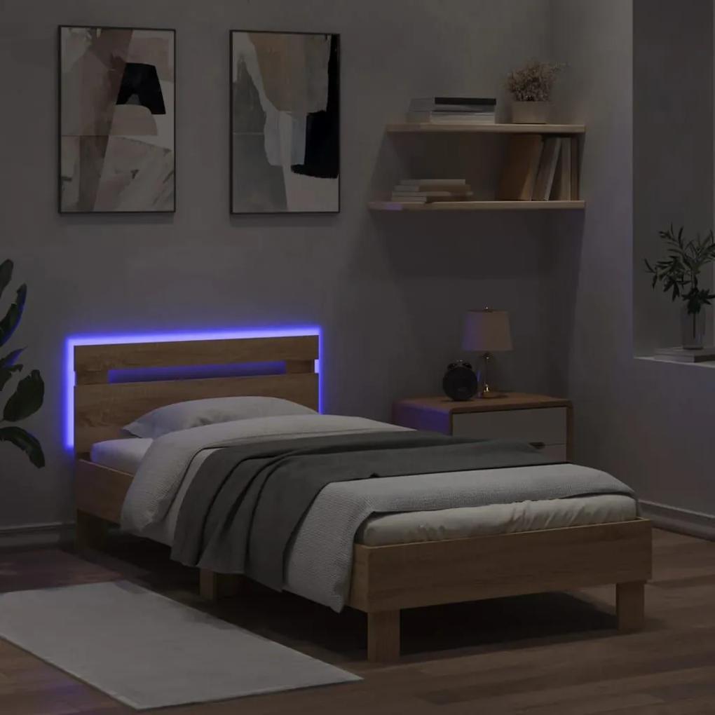 Πλαίσιο Κρεβατιού με Κεφαλάρι/LED Sonoma δρυς 90x190 εκ. - Καφέ