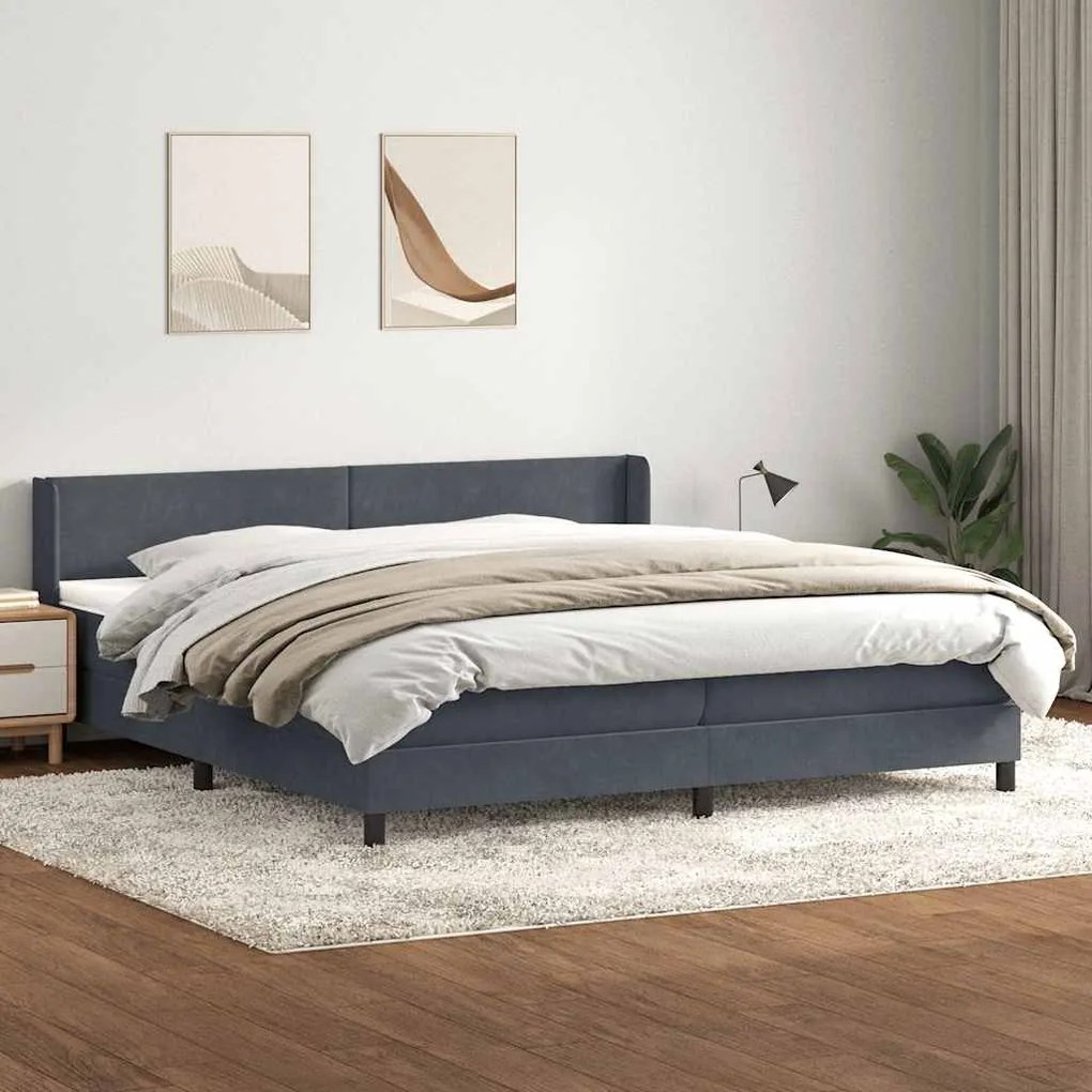 vidaXL Κρεβάτι Boxspring με Στρώμα Σκούρο Γκρι 180x210 εκ. Βελούδινο