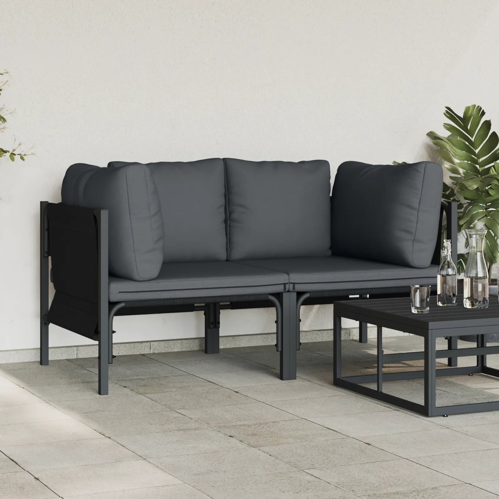 vidaXL Εξωτερικά Έπιπλα με μαξιλάρι με μαξιλάρι 2 pcs Ανθρακί Ατσάλι