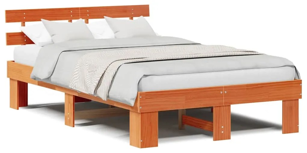 vidaXL Σκελετός Κρεβατιού Καφέ 140 x 190 cm Μασίφ ξύλο πεύκου