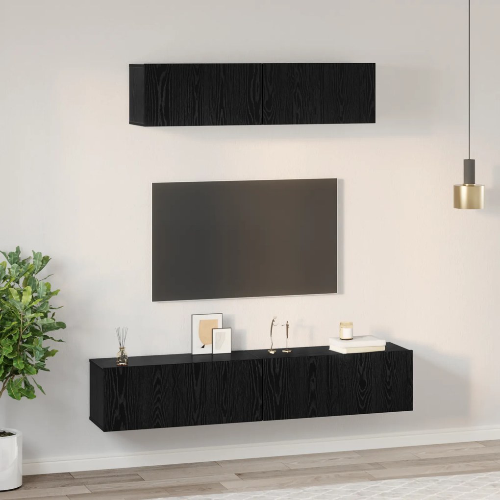 vidaXL Τηλεοπτική Κάβα Τοίχου 4 pcs Μαύρη Οξυά Small 80 x 30 x 30.5 εκ