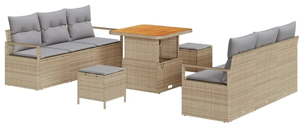 vidaXL Set κήπου  με 9 κομμάτια και μαξιλάρια σε μπεζ πολυ-ρατάν και ξύλο ακακίας.