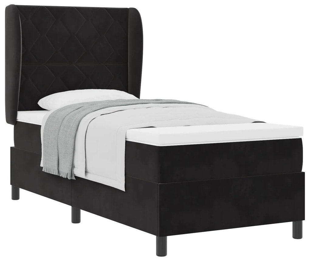vidaXL Κρεβάτι με ελατήρια με στρώμα Μαύρο 100 x 200 cm Βελούδο