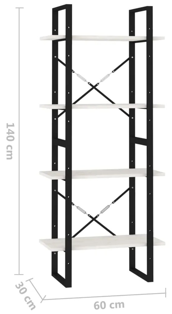 Βιβλιοθήκη με 4 Ράφια Λευκή 60x30x140 εκ. από Μασίφ Ξύλο Πεύκου - Λευκό