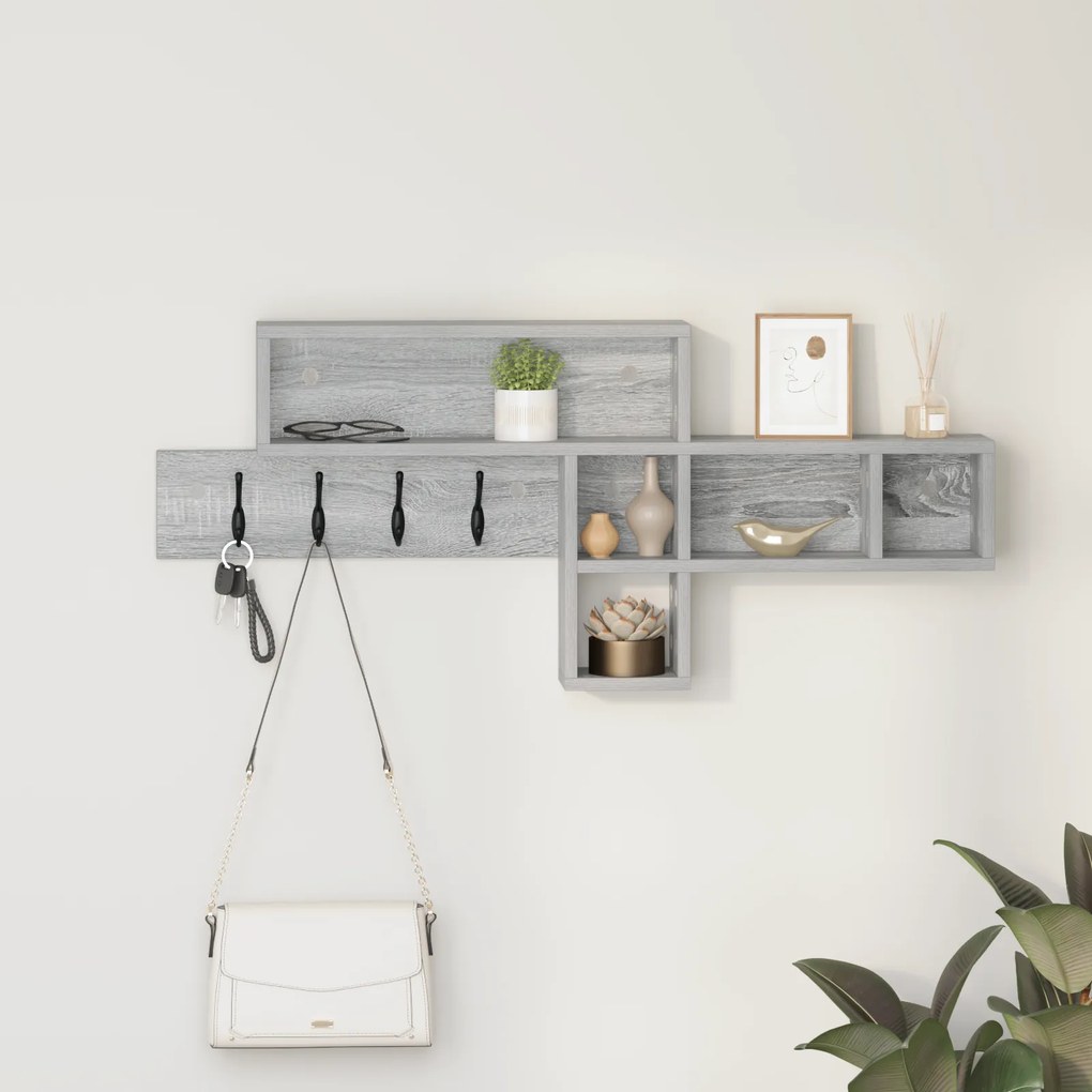 vidaXL Τοίχου Κρεμάστρα με ράφι Γκρι sonoma 100 x 12 x 43.5 εκ