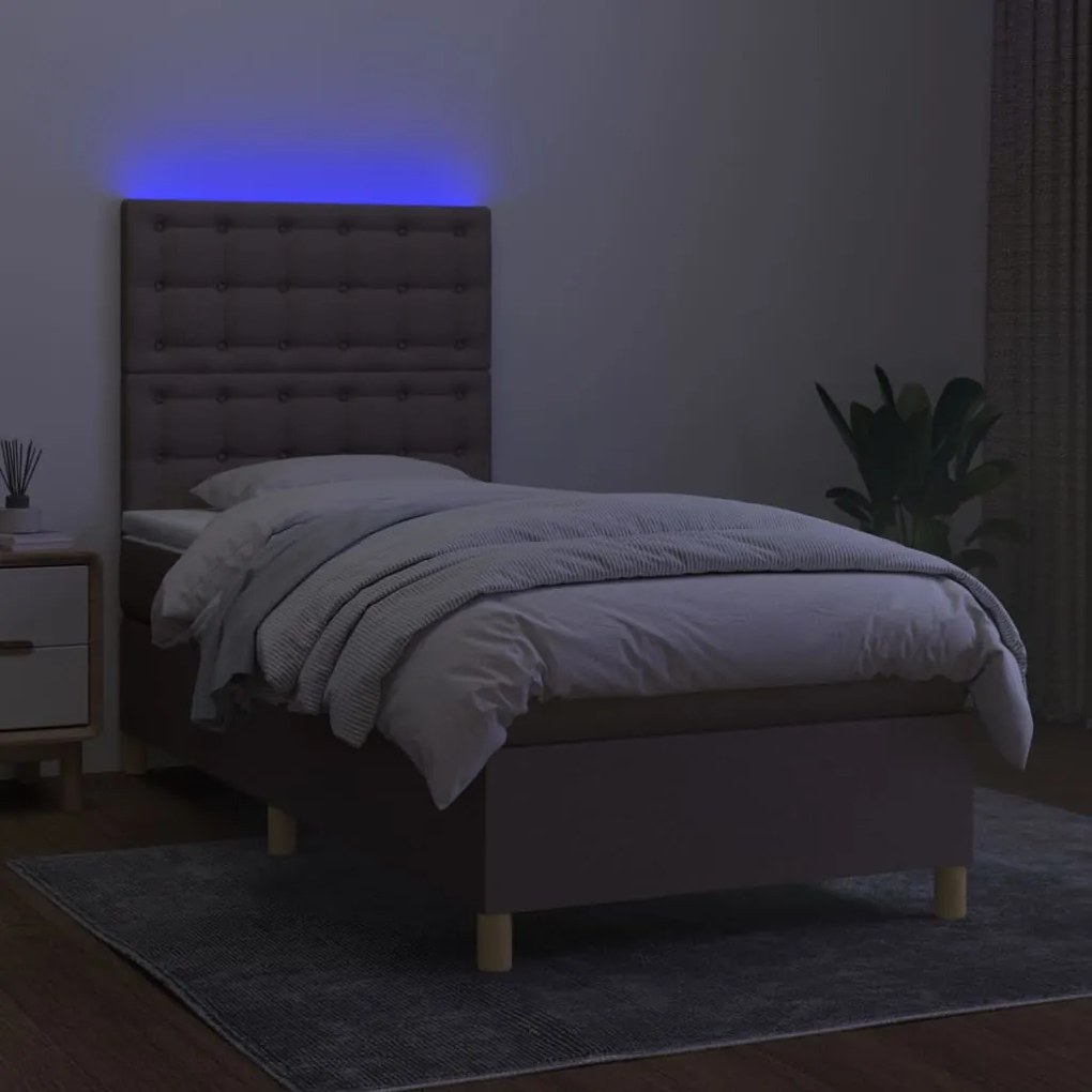 vidaXL Κρεβάτι Boxspring με Στρώμα &amp; LED Taupe 90x200 εκ. Υφασμάτινο