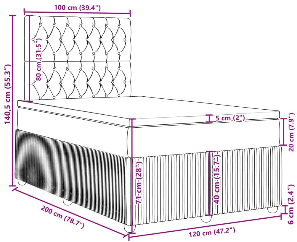 Κρεβάτι Boxspring με Στρώμα Ανοιχτό Γκρι 120x200 εκ. Υφασμάτινο - Γκρι