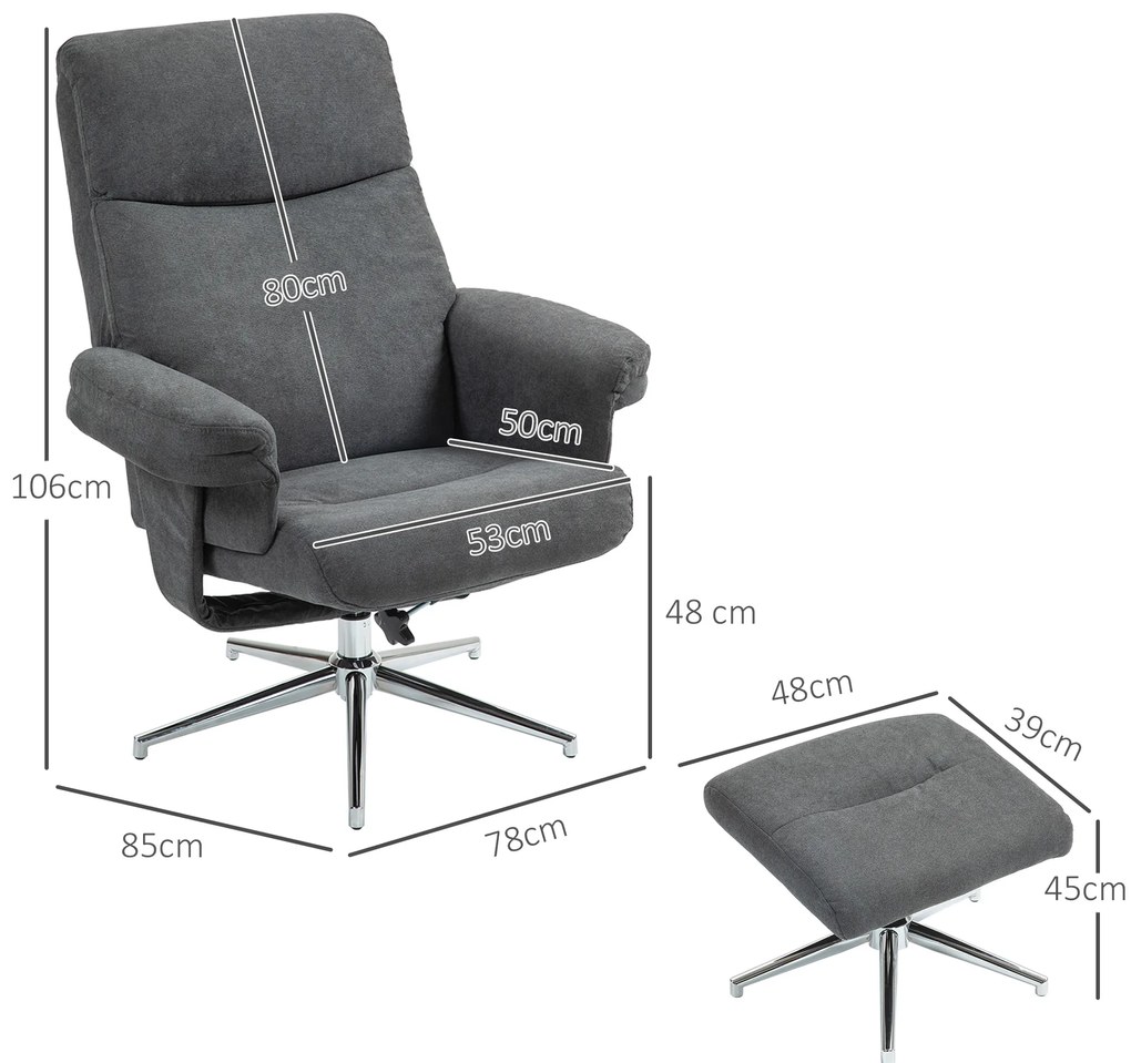 HOMCOM Πολυθρόνα Relax με υποπόδιο, ρυθμιζόμενη πλάτη, βελούδινη όψη, έως 150 kg, Ανθρακί