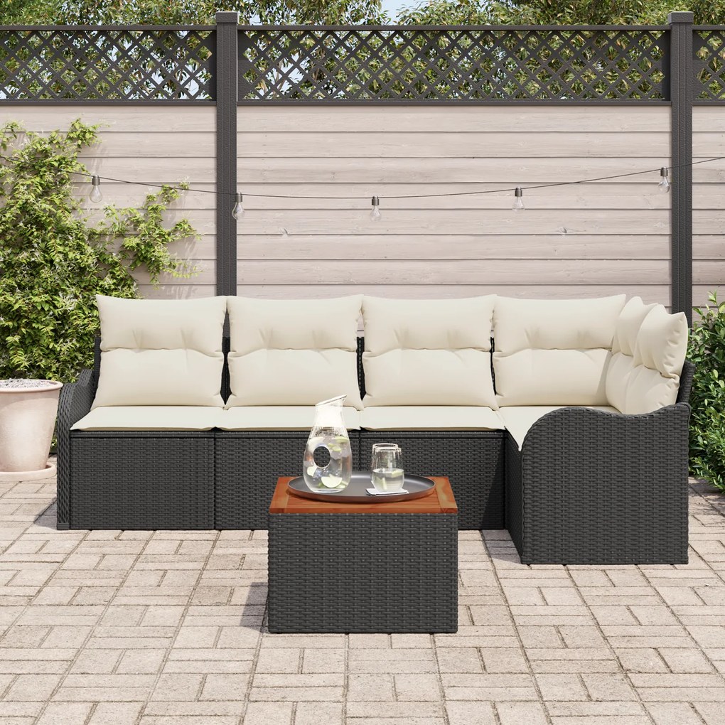 vidaXL Σετ Καναπέ Κήπου 6 pcs Μαύρος, λευκός Μεσαίο