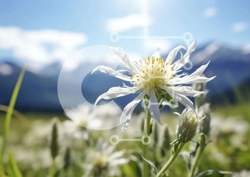 Intra Συλλεκτικό Ξύλινο Παζλ Plywood 4mm - Λευκό λουλούδι στο Λιβάδι με τα βουνά Σε Ξύλινο Κουτί - Διαστάσεις: 10x10 cm – 25 κομμάτια