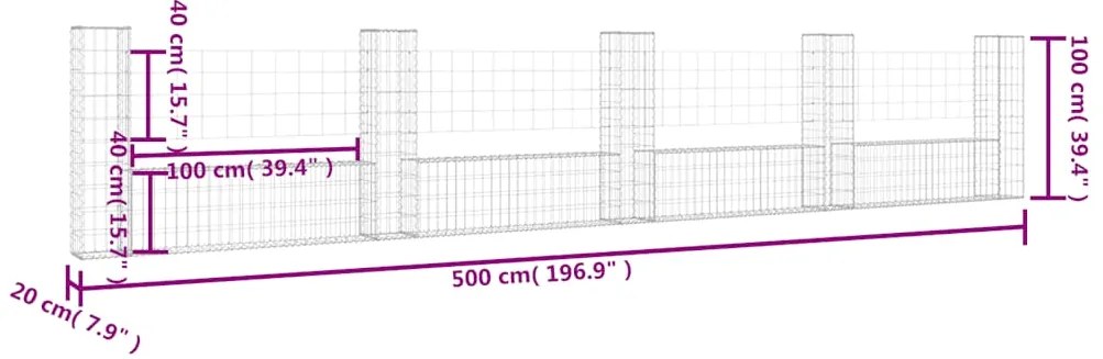 vidaXL Συρματοκιβώτια Στύλοι σε U Σχήμα 5 τεμ. 500x20x100 εκ Σιδερένια