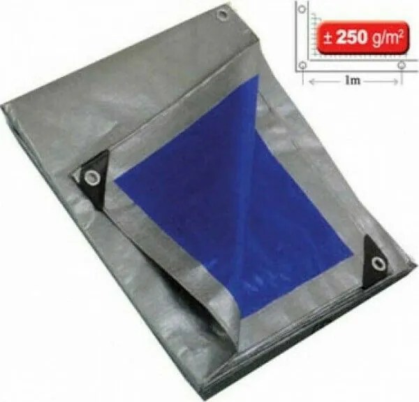 KRAUSMANN 250BS Μουσαμάς με Κρίκους 2 × 3m 250gr/τμ Μπλε-Ασημί
