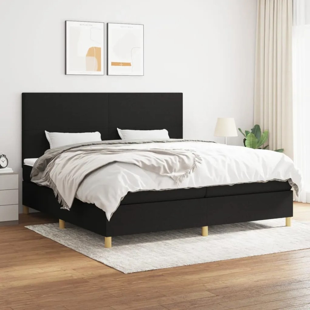 vidaXL Κρεβάτι Boxspring με Στρώμα Μαύρο 200x200 εκ. Υφασμάτινο