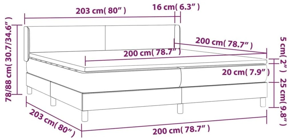 Κρεβάτι Boxspring με Στρώμα Σκούρο Γκρι 200x200 εκ. Βελούδινο - Γκρι