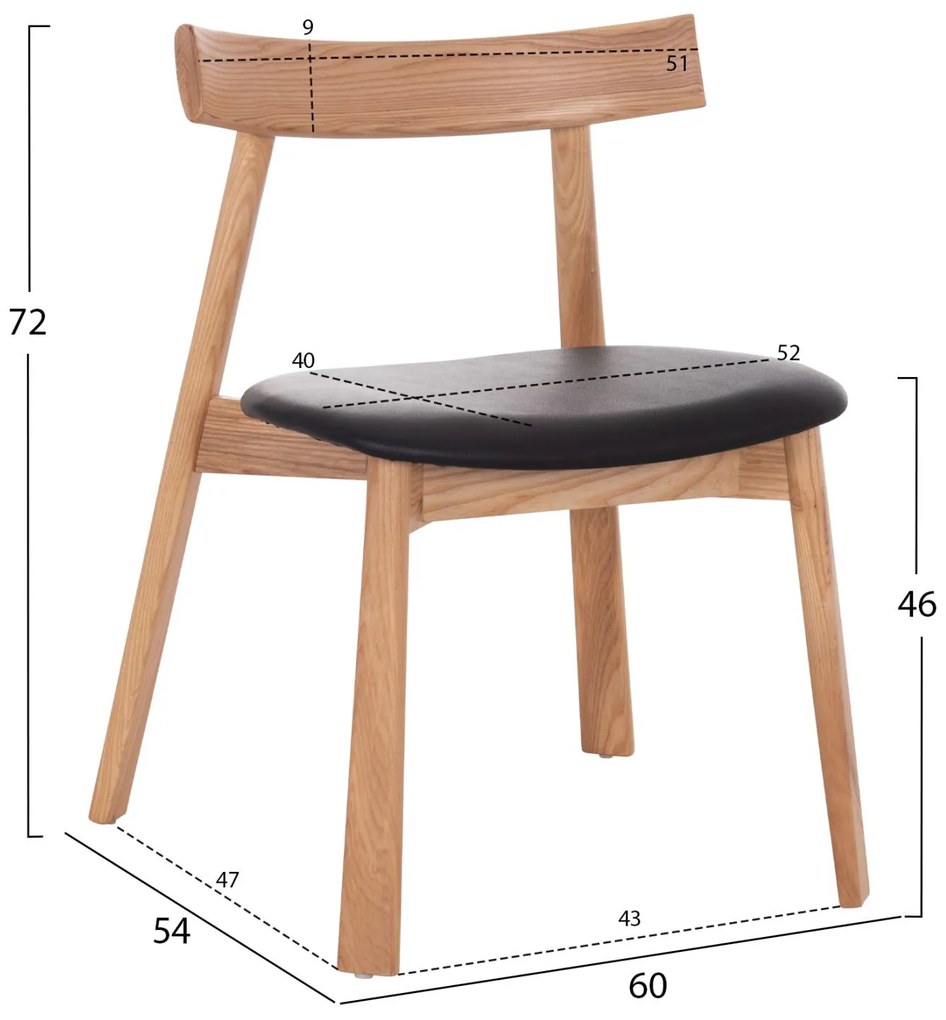 Καρέκλα Τραπεζαρίας SEKAN Rubberwood - Μαύρο PU 60x54x72Υ εκ. 2αδα 60x54x72 εκ.