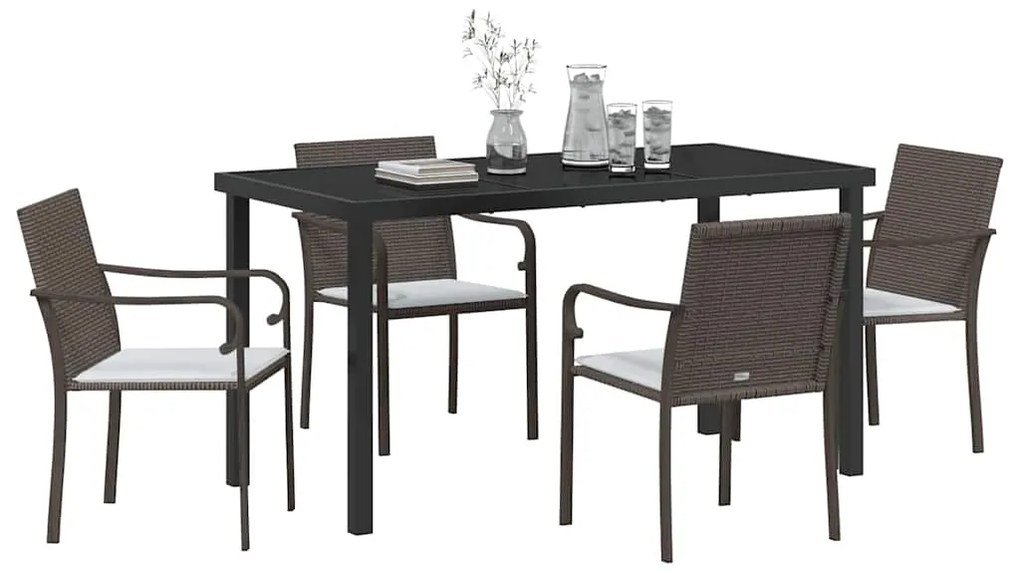 vidaXL Σέτ φαγητού για κήπο 5 pcs Καφέ και Μαύρο Ράτα PE