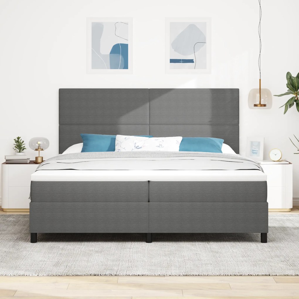 vidaXL Κρεβάτι Box Spring με Στρώμα & LED Φως Γκρι 200x200 εκ. Ύφασμα Σατέν