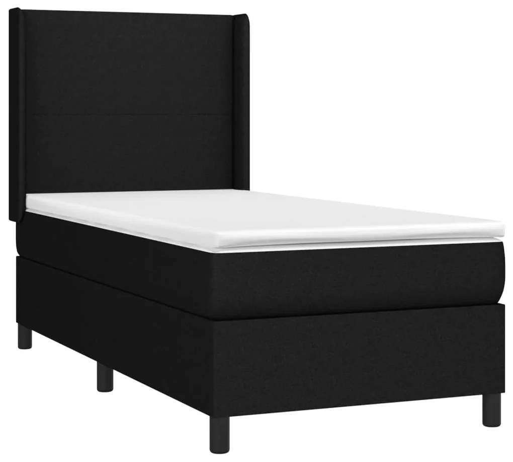 vidaXL Κρεβάτι Boxspring με Στρώμα & LED Μαύρο 90x190 εκ. Υφασμάτινο