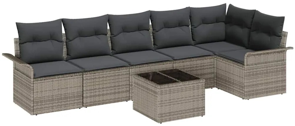 vidaXL Σετ Καναπέ Κήπου με μαξιλάρι 7 pcs Γκρι Πολυ ράταν