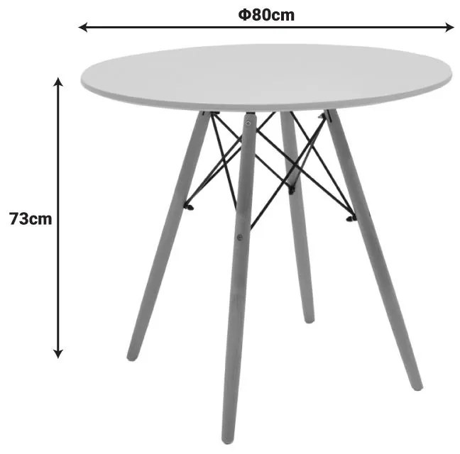 Τραπέζι Julita MDF λευκό-πόδια σε φυσική απόχρωση Φ80x73εκ 80x80x73 εκ.