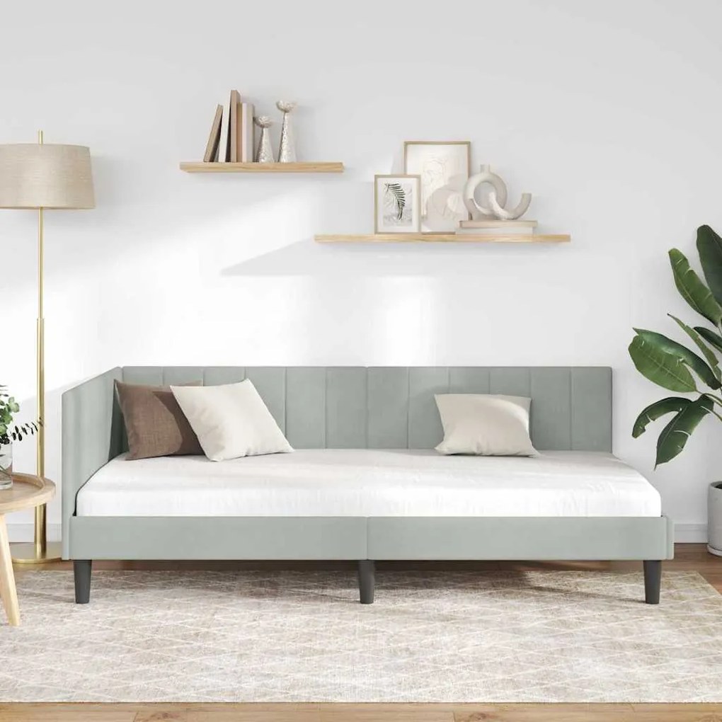 vidaXL Κρεβάτι Γωνίας με κεφαλάρι Ανοιχτό γκρι 90 x 200 cm Βελούδο