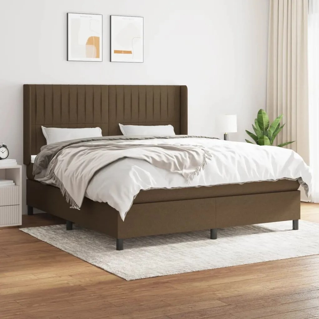 Κρεβάτι Boxspring με Στρώμα Σκούρο Καφέ 180x200 εκ Υφασμάτινο