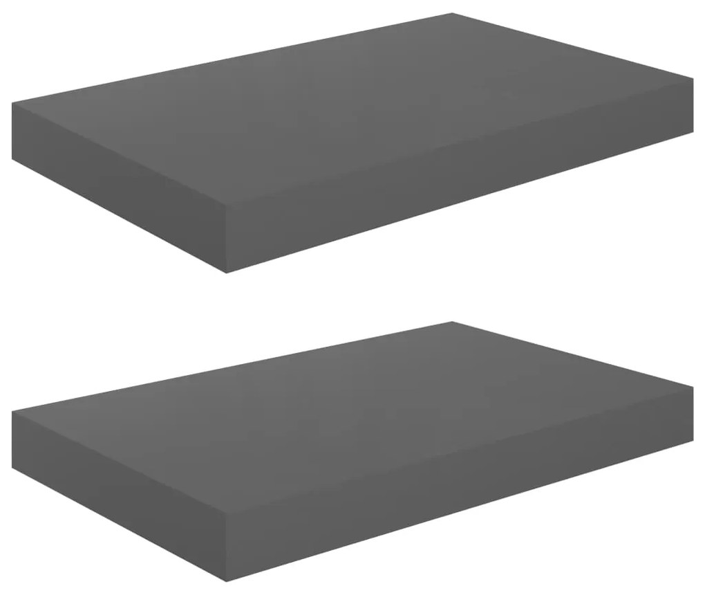 Ράφια Τοίχου Γυαλιστερά Γκρι 2 Τεμάχια 40 x 23 x 3,8 εκ. MDF 323785