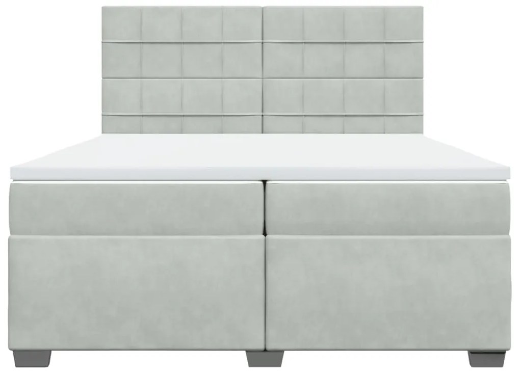 vidaXL Κρεβάτι Boxspring με Στρώμα Ανοιχτό Γκρι 200x200 εκ. Βελούδινο