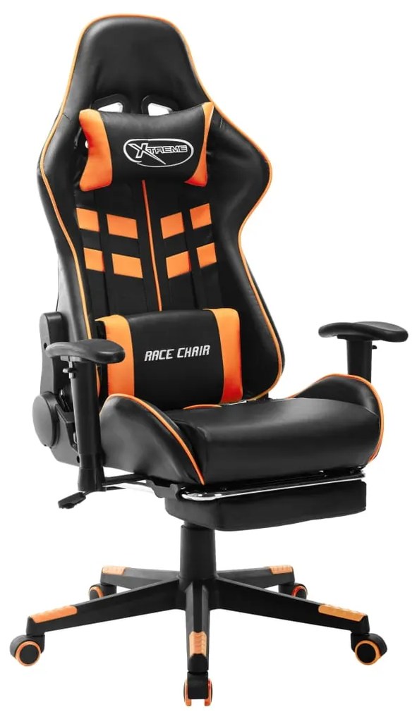 Καρέκλα Gaming με Υποπόδιο Μαύρο/Πορτοκαλί από Συνθετικό Δέρμα