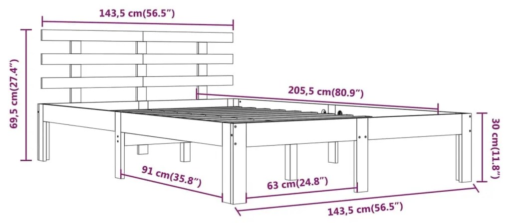 Σκελετός Κρεβατιού Χωρίς Στρώμα 140x200 εκ Μασίφ Ξύλο - Καφέ