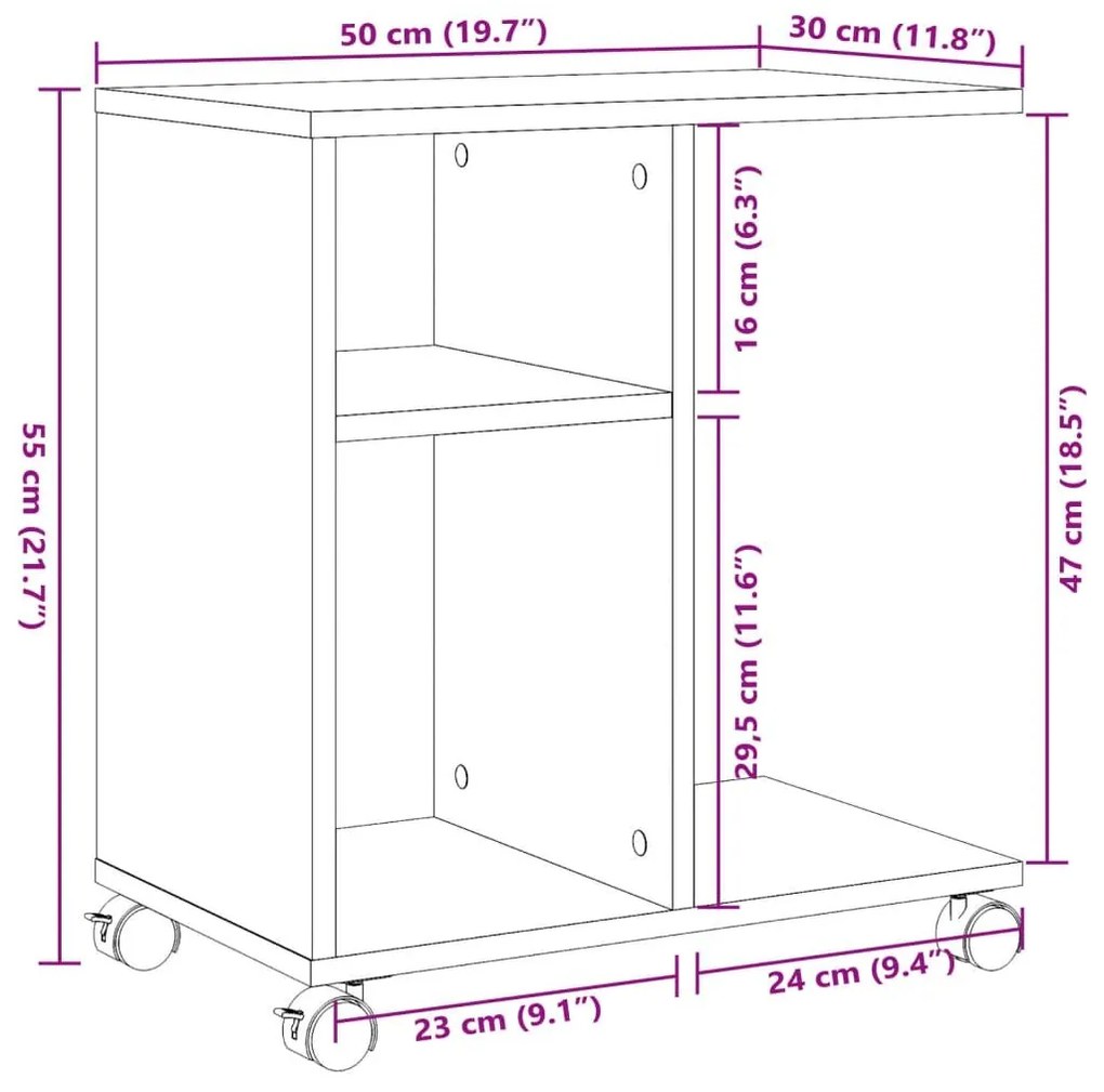 Βοηθητικό Τραπέζι με Ρόδες Γκρι Sonoma 50x30x55 εκ Επεξ. Ξύλο - Γκρι