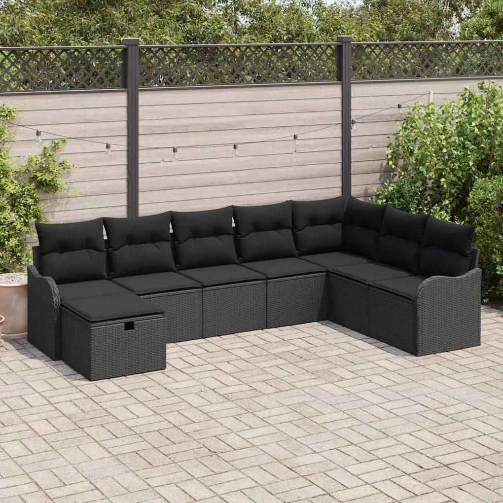 vidaXL Σετ Καναπέ Κήπου 8 pcs Μαύρο 287,5 x 177,5 x 85 εκ. Πολυ ράταν