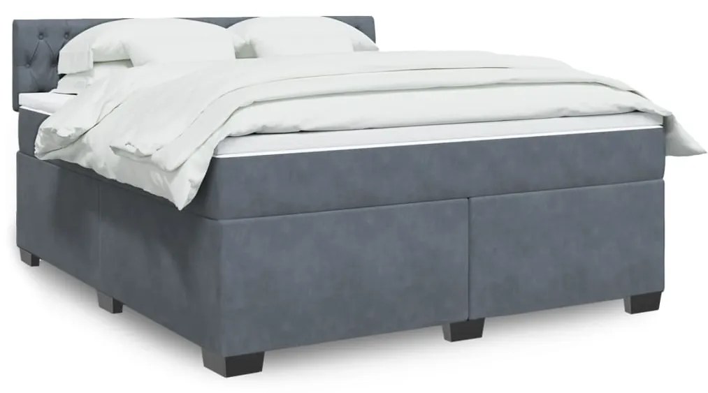 vidaXL Κρεβάτι Boxspring με Στρώμα Σκούρο Γκρι 180x200 εκ. Βελούδινο