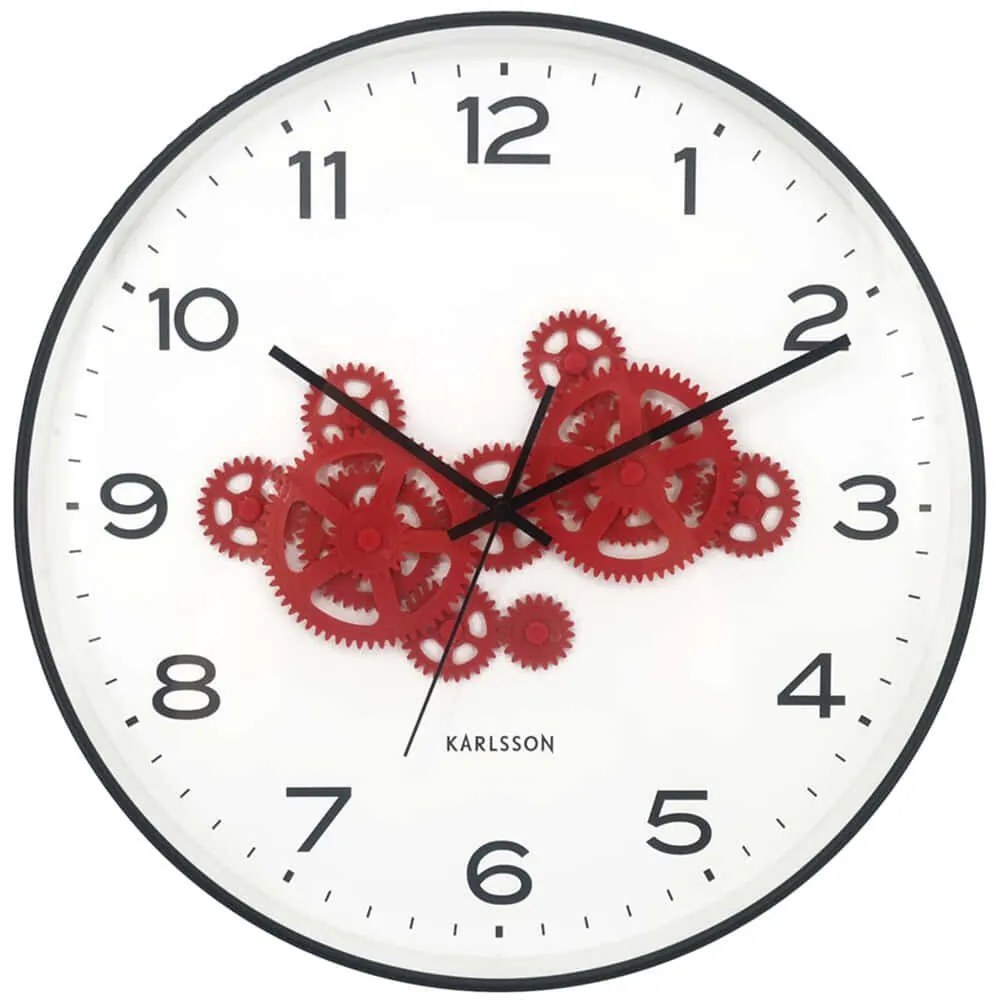 Ρολόι Τοίχου Open Gear KA6093BK 40x5,6x40,8cm Black-Bright Red Karlsson Πολυστερίνη