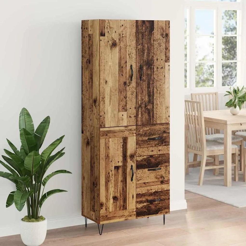 vidaXL Highboard με συρτάρι 2 pcs Παλιό ξύλο Μηχανική ξυλεία και γυαλί
