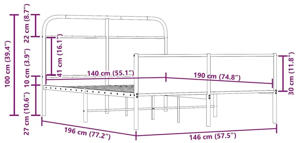 Πλαίσιο Κρεβατιού Χωρ. Στρώμα Sonoma Δρυς 140x190εκ. Επ. Ξύλο - Καφέ