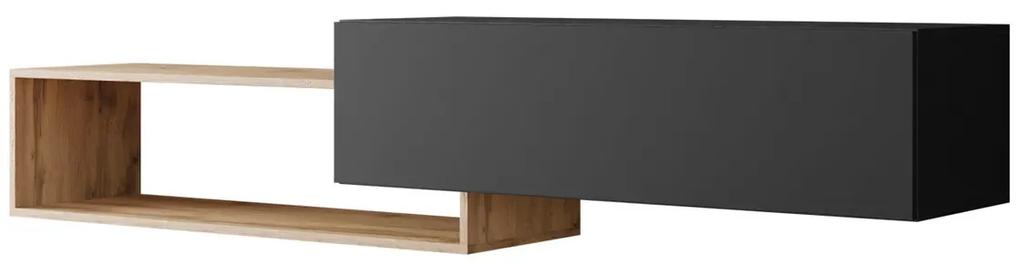 Τραπέζι Tv Utica 117, Μαύρο, Wotan δρυς, Ο αριθμός των θυρών: 1, 210x48x35cm, 29 kg | Epipla1.gr