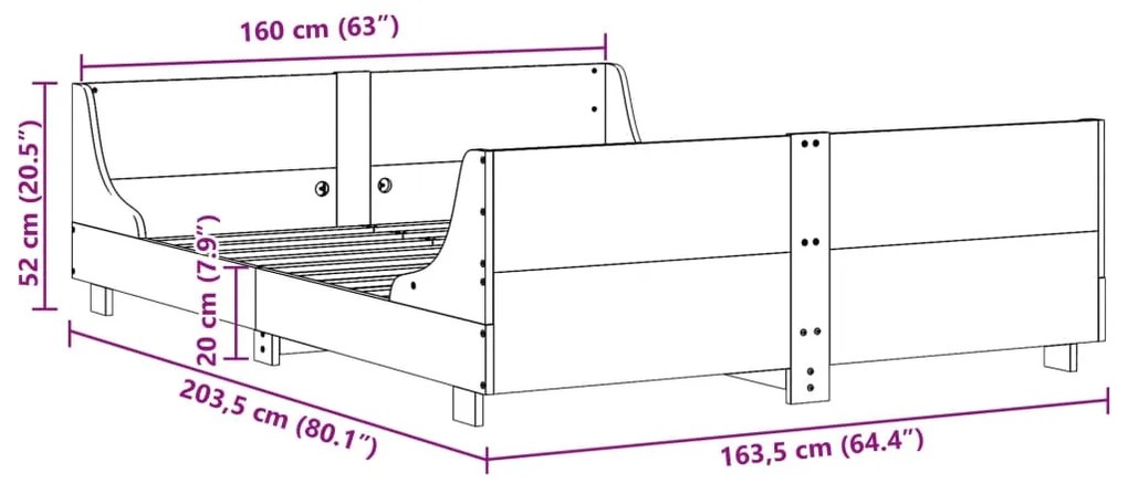 Σκελετός Κρεβατιού Χωρίς Στρώμα 160x200 εκ Μασίφ Ξύλο Πεύκου - Καφέ