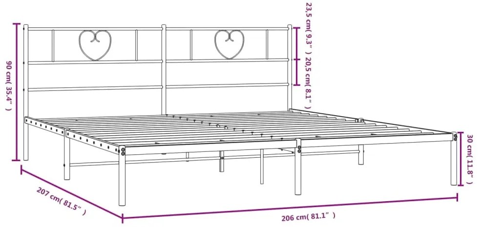 Πλαίσιο Κρεβατιού με Κεφαλάρι Μαύρο 200 x 200 εκ. Μεταλλικό - Μαύρο